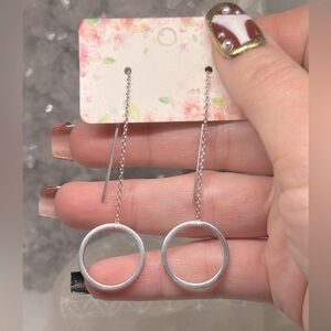 Sterling Silver Open Circle Drop Threader Earrings